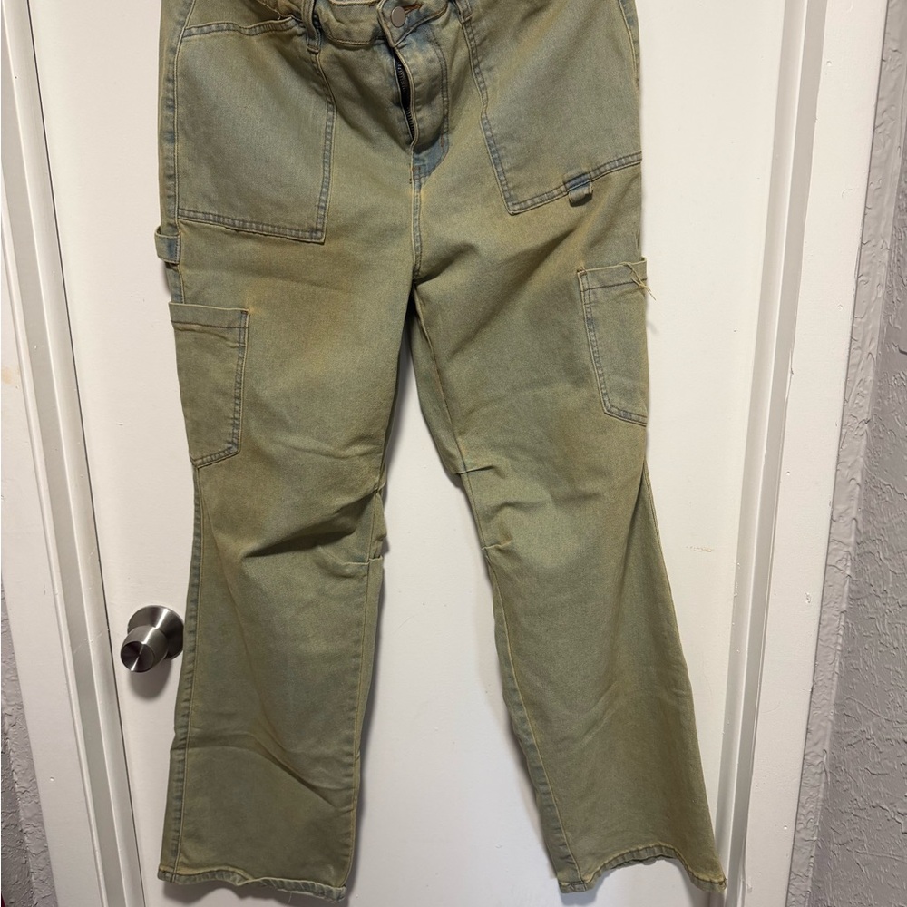 Fashion Nova Utility Carpenter Pants  with corset top in Olive Green